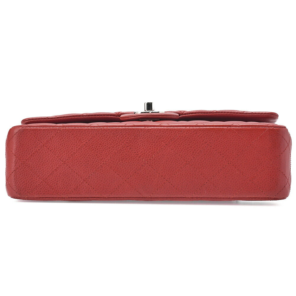 CHANEL Caviar Skin Matelasse Double Flap Chain Shoulder Red Silver-Tone Hardware, Pre-Owned