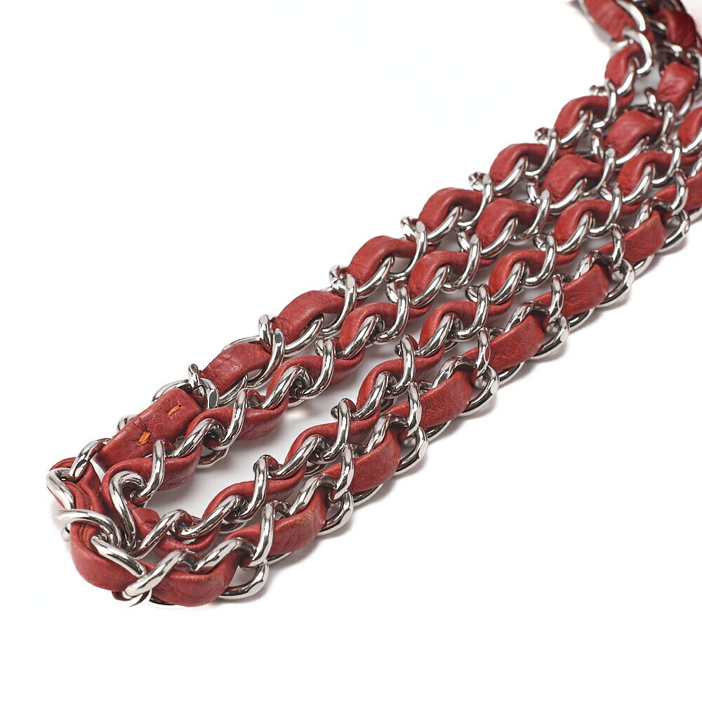 CHANEL Caviar Skin Matelasse Double Flap Chain Shoulder Red Silver-Tone Hardware, Pre-Owned