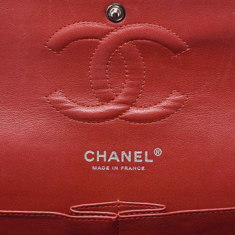 CHANEL Caviar Skin Matelasse Double Flap Chain Shoulder Red Silver-Tone Hardware, Pre-Owned
