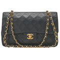 CHANEL Lambskin Matelasse Double Flap 25cm Chain Shoulder Black Gold -Tone Hardware, Pre-Owned
