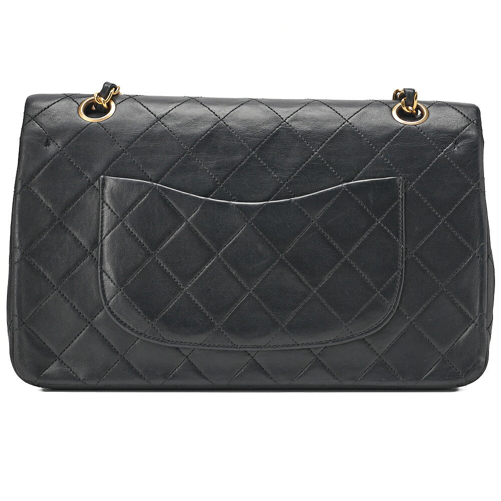 CHANEL Lambskin Matelasse Double Flap 25cm Chain Shoulder Black Gold -Tone Hardware, Pre-Owned