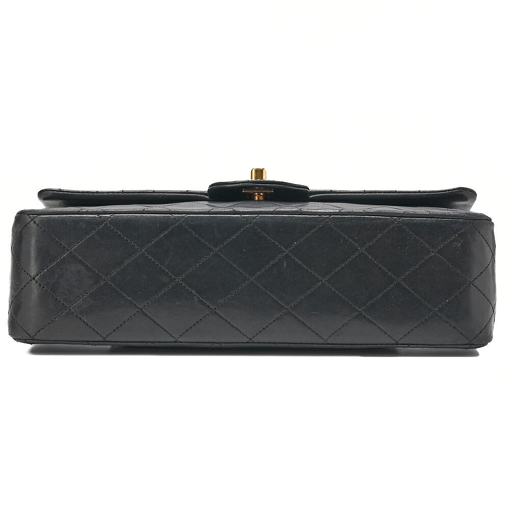 CHANEL Lambskin Matelasse Double Flap 25cm Chain Shoulder Black Gold -Tone Hardware, Pre-Owned