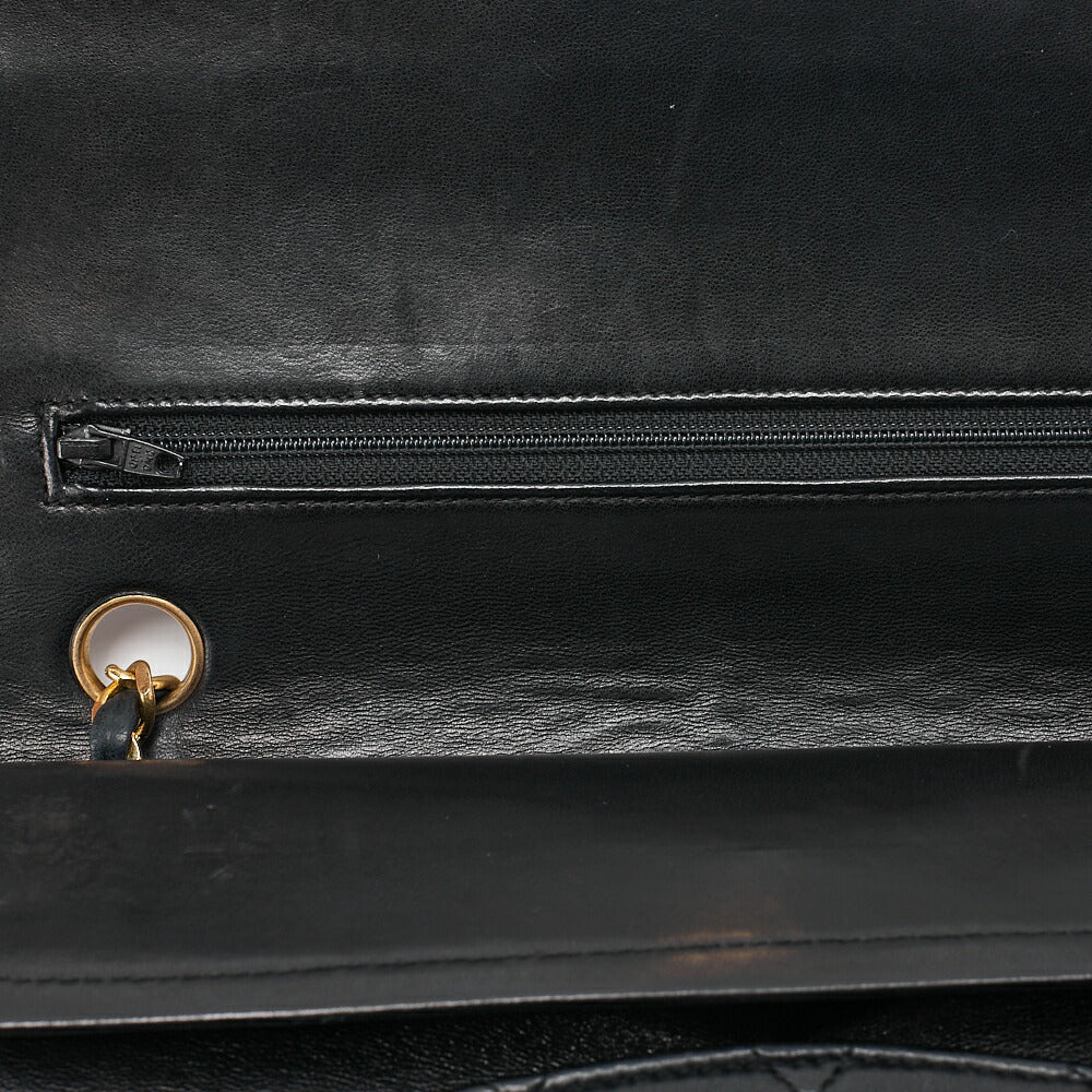 CHANEL Lambskin Matelasse Double Flap 25cm Chain Shoulder Black Gold -Tone Hardware, Pre-Owned