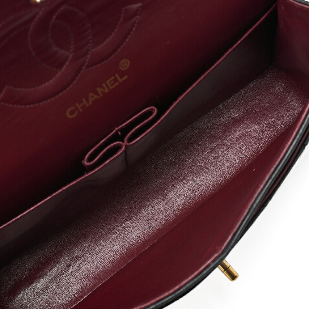 CHANEL Lambskin Matelasse Double Flap 25cm Chain Shoulder Black Gold -Tone Hardware, Pre-Owned