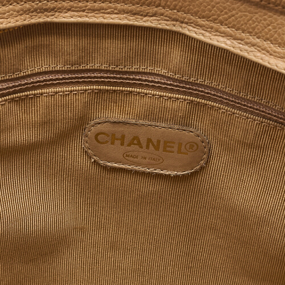CHANEL Caviar Skin Triple Coco W Chain Shoulder Beige Gold -Tone Hardware, Pre-Owned