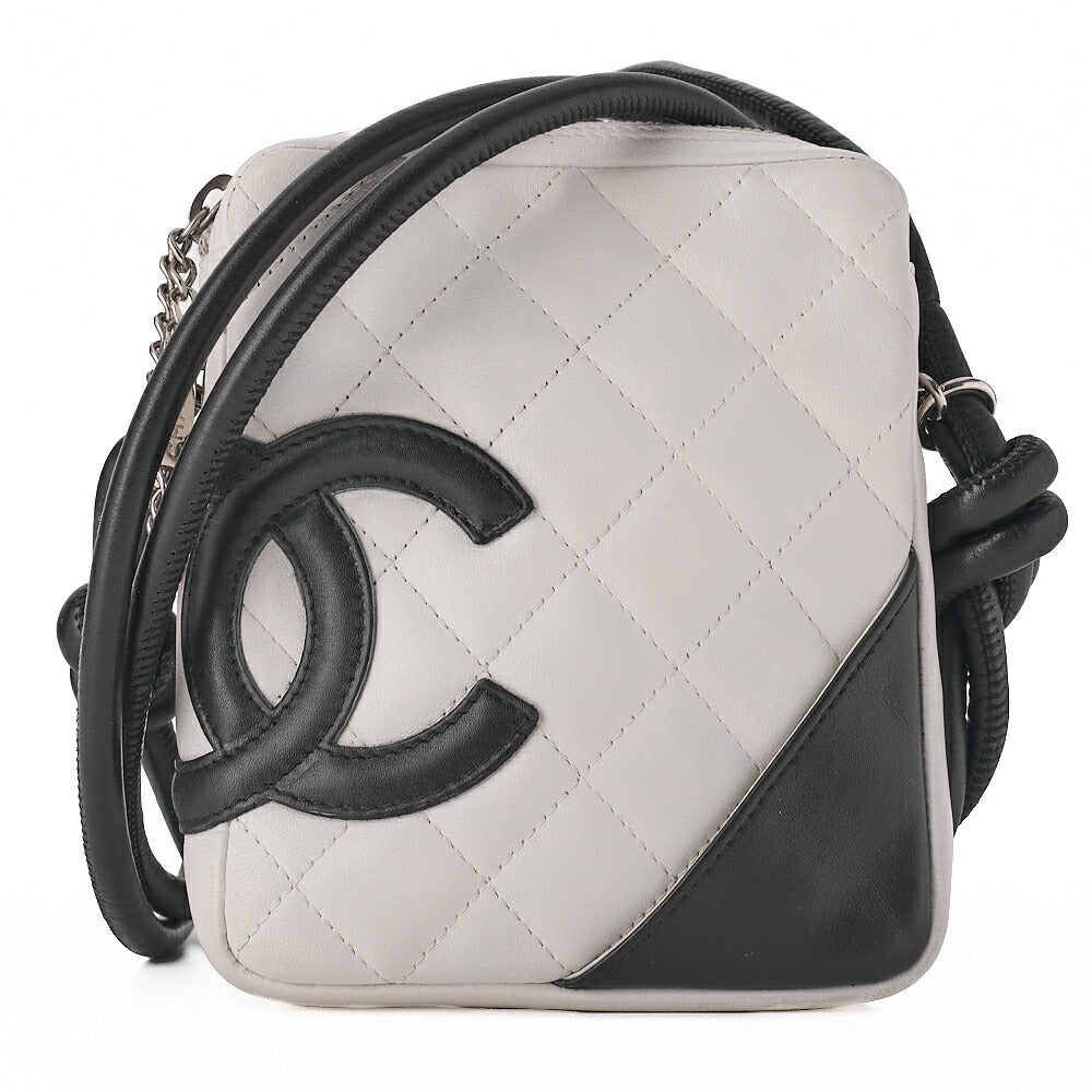 CHANEL Cambon Line Matelasse Calfskin White x Black Mini Shoulder Bag Silver-Tone Hardware, Pre-Owned