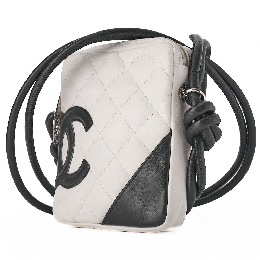CHANEL Cambon Line Matelasse Calfskin White x Black Mini Shoulder Bag Silver-Tone Hardware, Pre-Owned