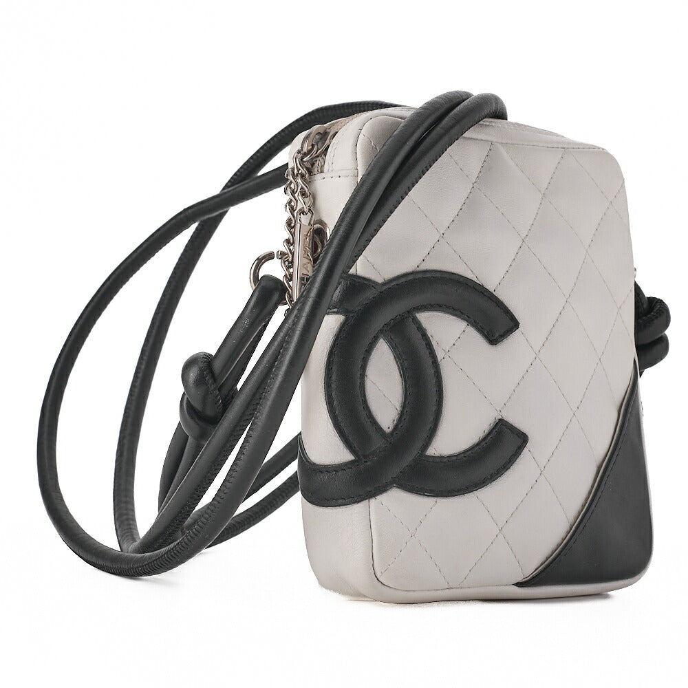 CHANEL Cambon Line Matelasse Calfskin White x Black Mini Shoulder Bag Silver-Tone Hardware, Pre-Owned