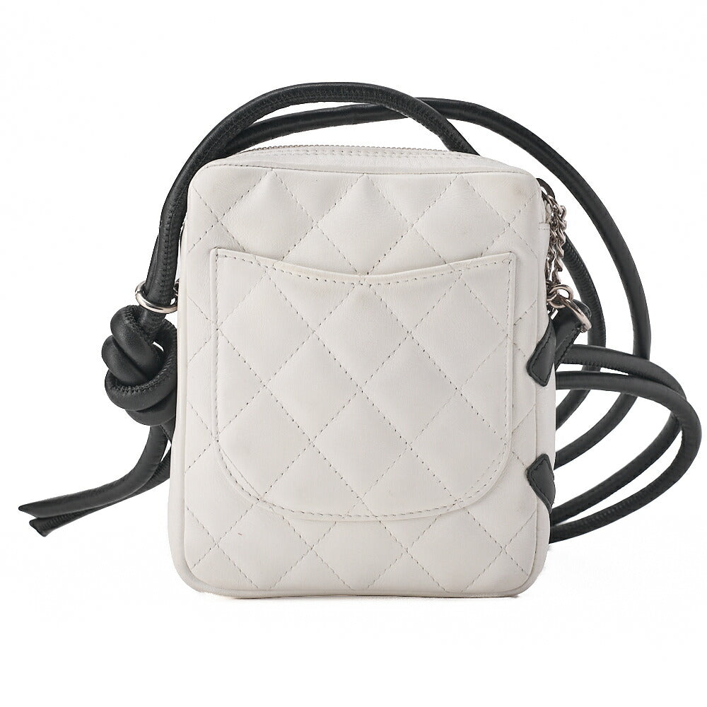 CHANEL Cambon Line Matelasse Calfskin White x Black Mini Shoulder Bag Silver-Tone Hardware, Pre-Owned