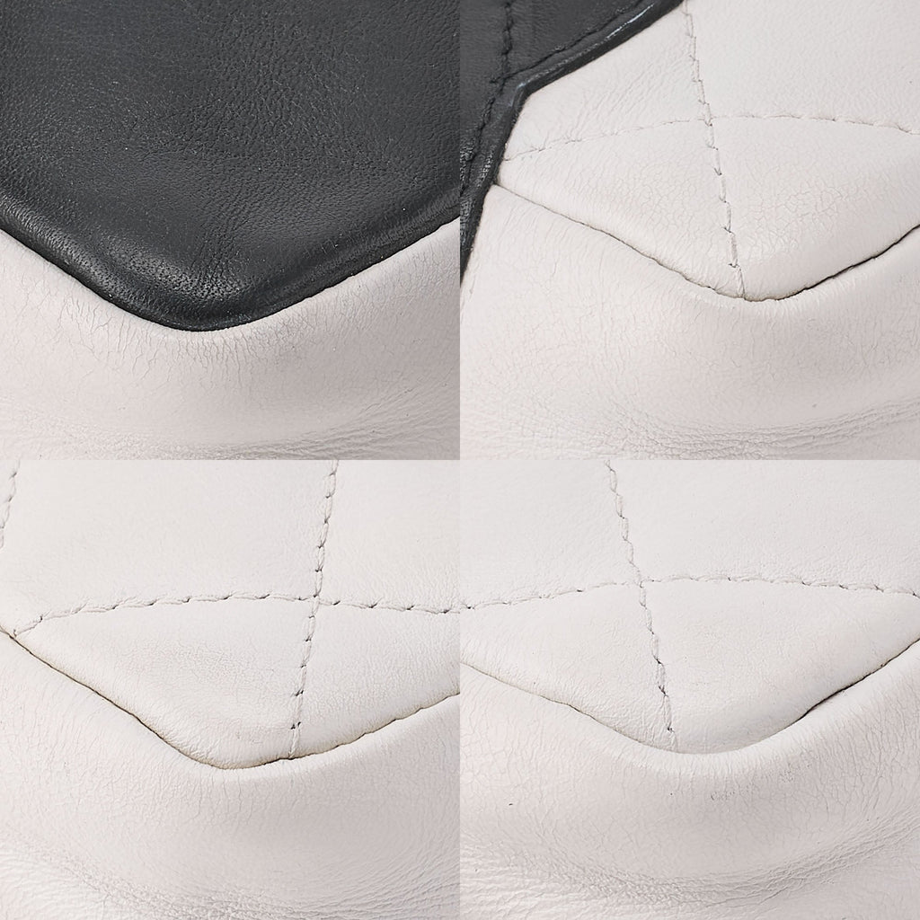CHANEL Cambon Line Matelasse Calfskin White x Black Mini Shoulder Bag Silver-Tone Hardware, Pre-Owned