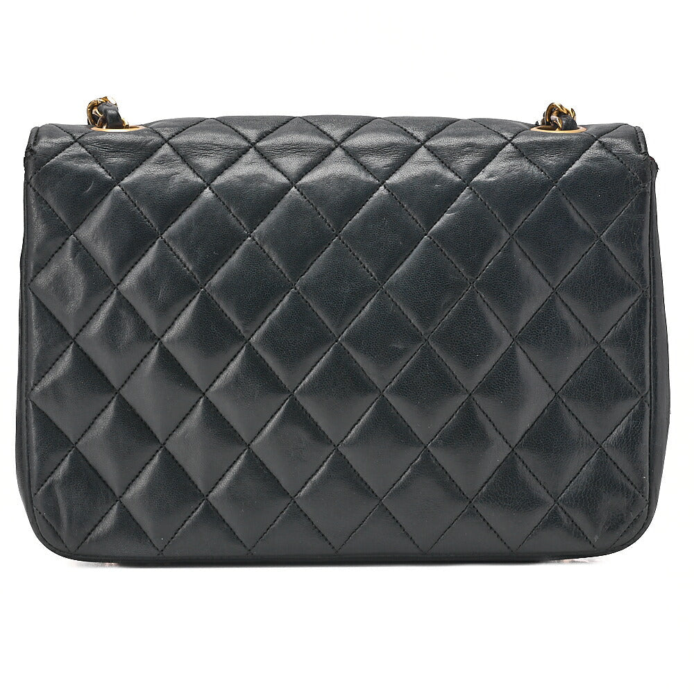 CHANEL Chain Shoulder Bag Matelasse Round Flap Lambskin Black Gold-Tone Hardware, Pre-Owned