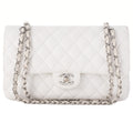CHANEL Caviar Skin Matelasse W Flap Shoulder Bag White Silver-Tone Hardware, Pre-Owned