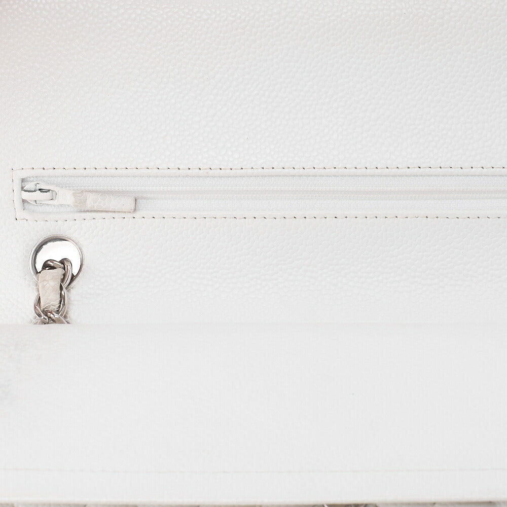 CHANEL Caviar Skin Matelasse W Flap Shoulder Bag White Silver-Tone Hardware, Pre-Owned
