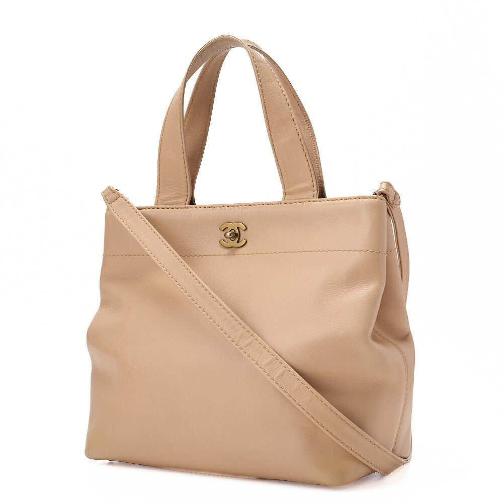 CHANEL Cocomark Turnlock 2way Chain Shoulder Bag Lambskin Beige Gold-Tone Hardware, Pre-Owned