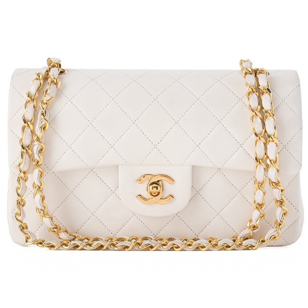 CHANEL Matelasse Double Flap 23cm Chain Shoulder Lambskin White Gold-Tone Hardware, Pre-Owned