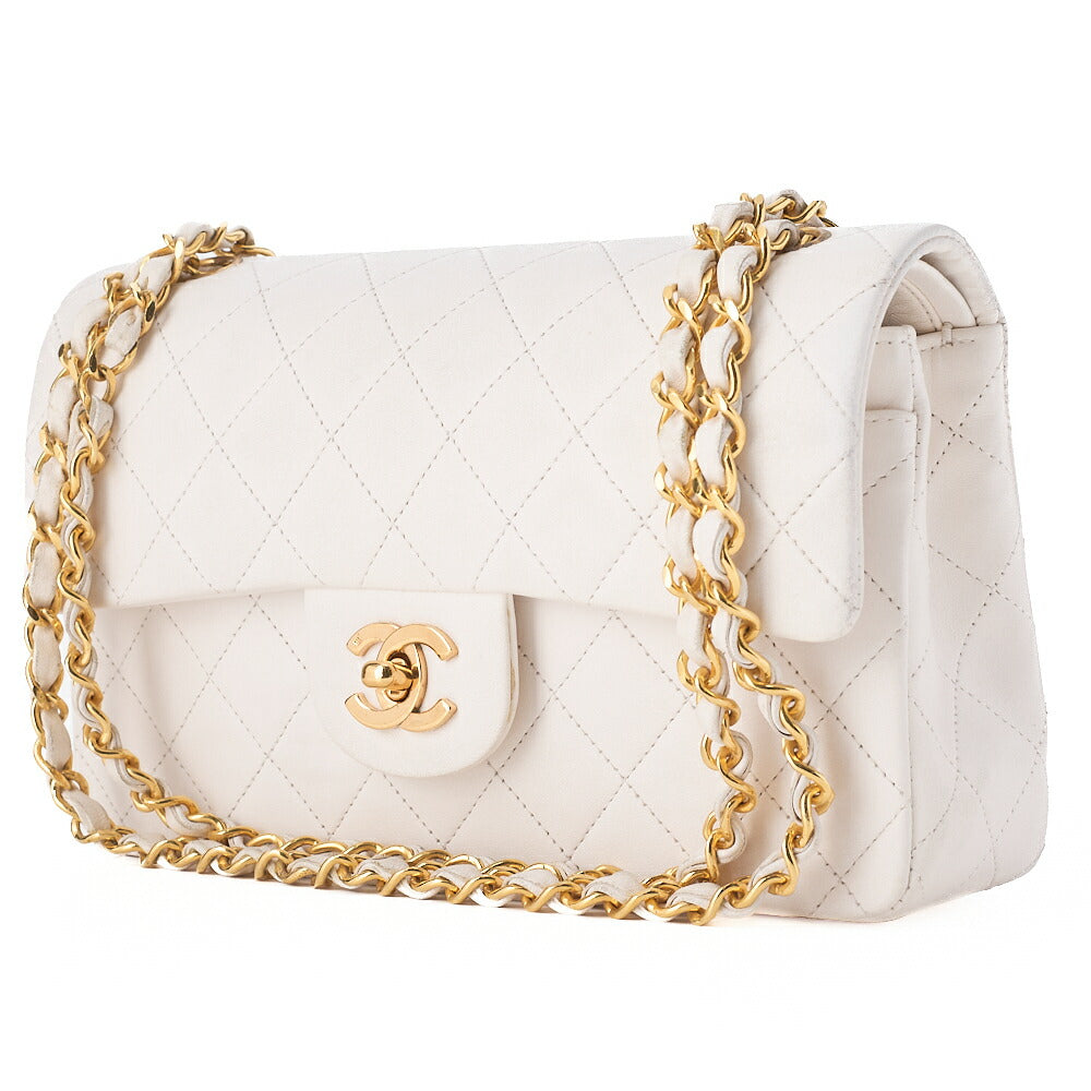 CHANEL Matelasse Double Flap 23cm Chain Shoulder Lambskin White Gold-Tone Hardware, Pre-Owned