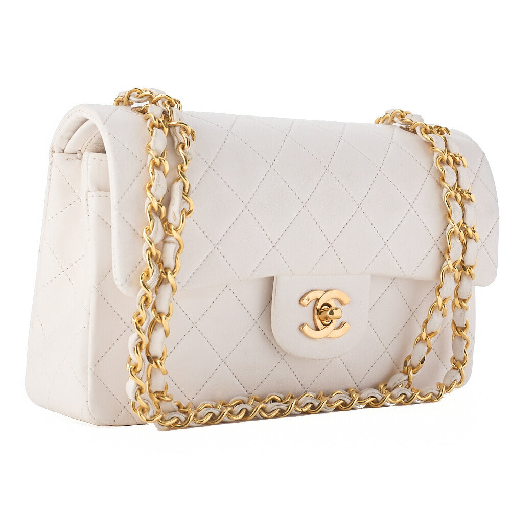 CHANEL Matelasse Double Flap 23cm Chain Shoulder Lambskin White Gold-Tone Hardware, Pre-Owned