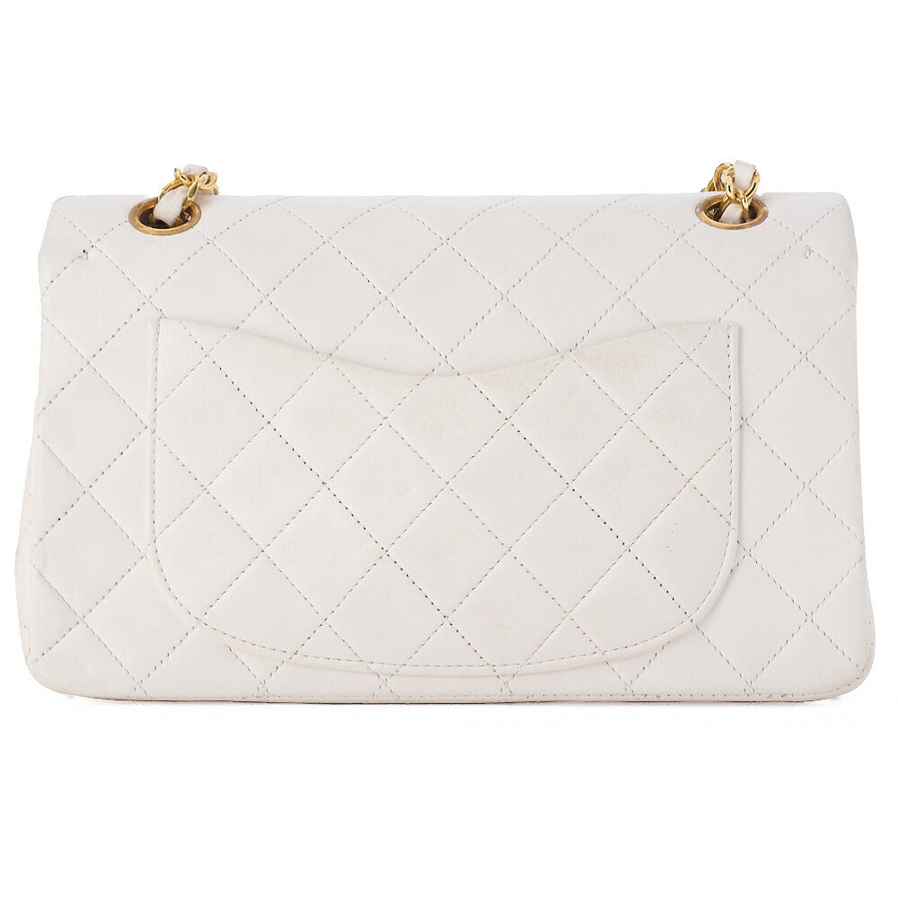 CHANEL Matelasse Double Flap 23cm Chain Shoulder Lambskin White Gold-Tone Hardware, Pre-Owned