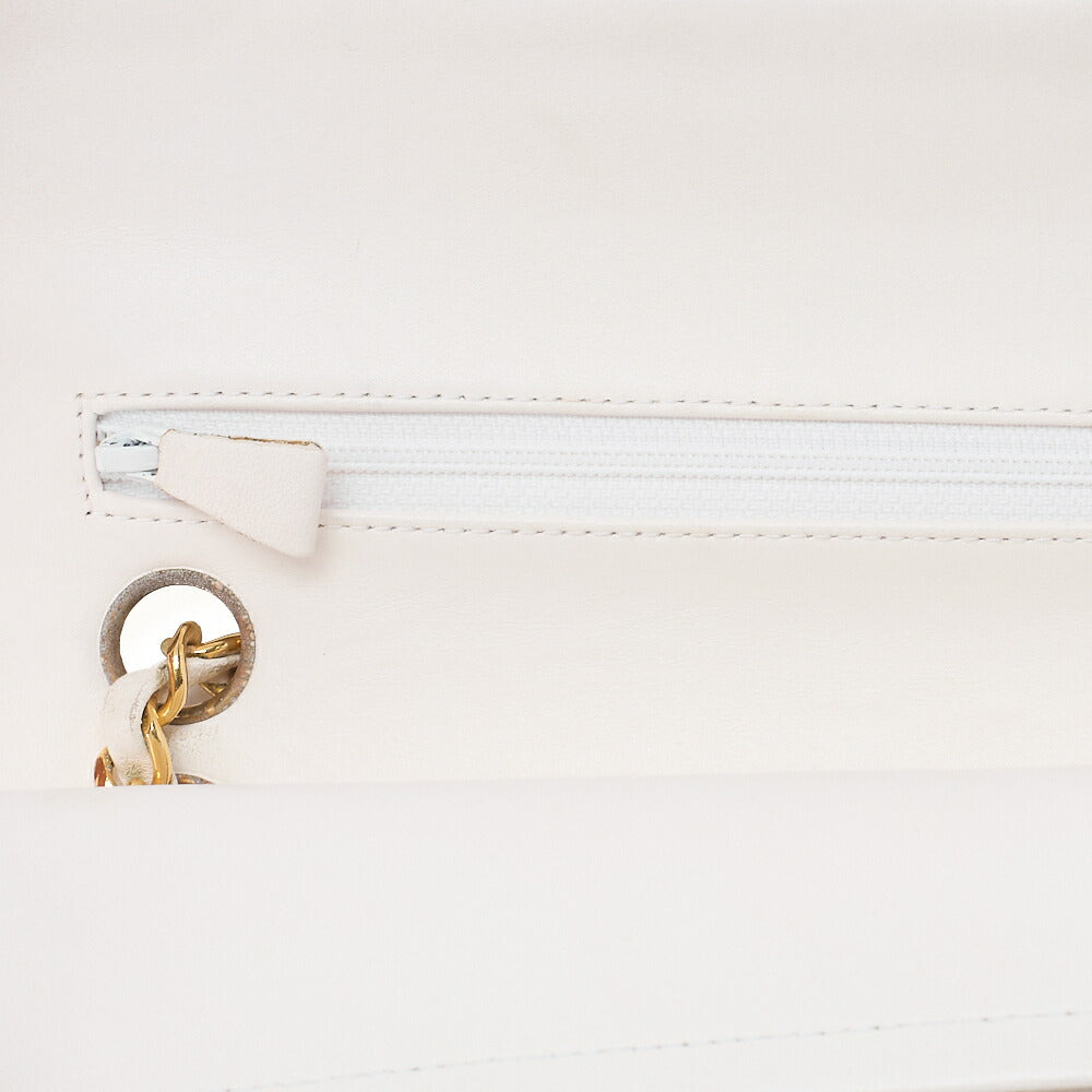 CHANEL Matelasse Double Flap 23cm Chain Shoulder Lambskin White Gold-Tone Hardware, Pre-Owned