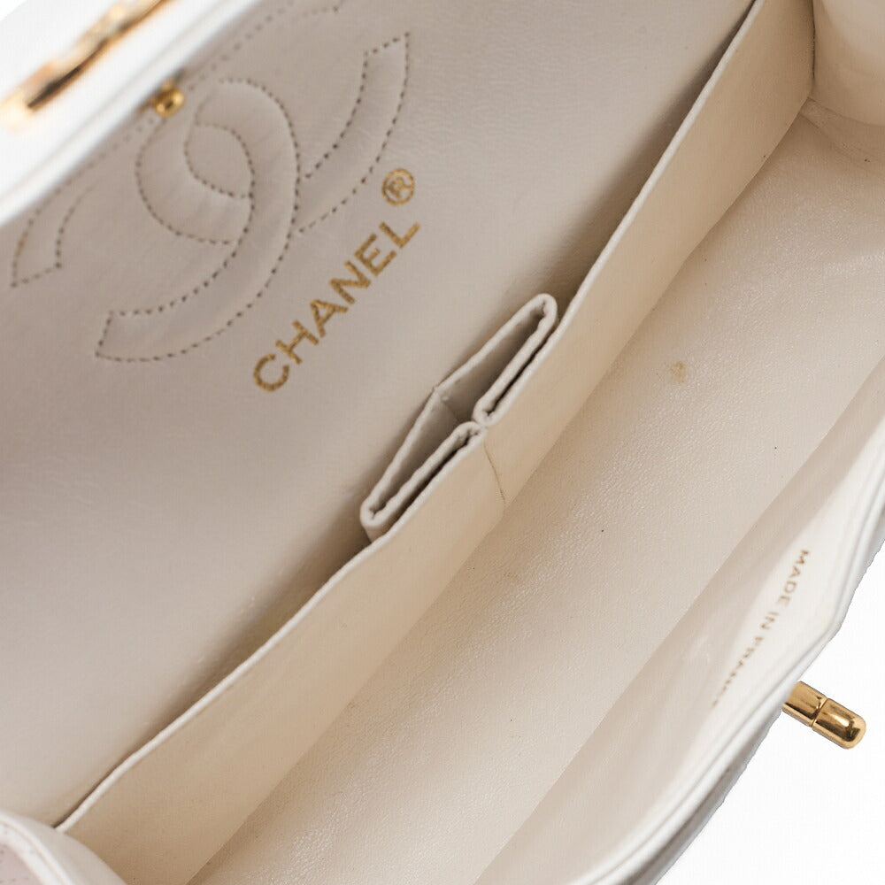CHANEL Matelasse Double Flap 23cm Chain Shoulder Lambskin White Gold-Tone Hardware, Pre-Owned