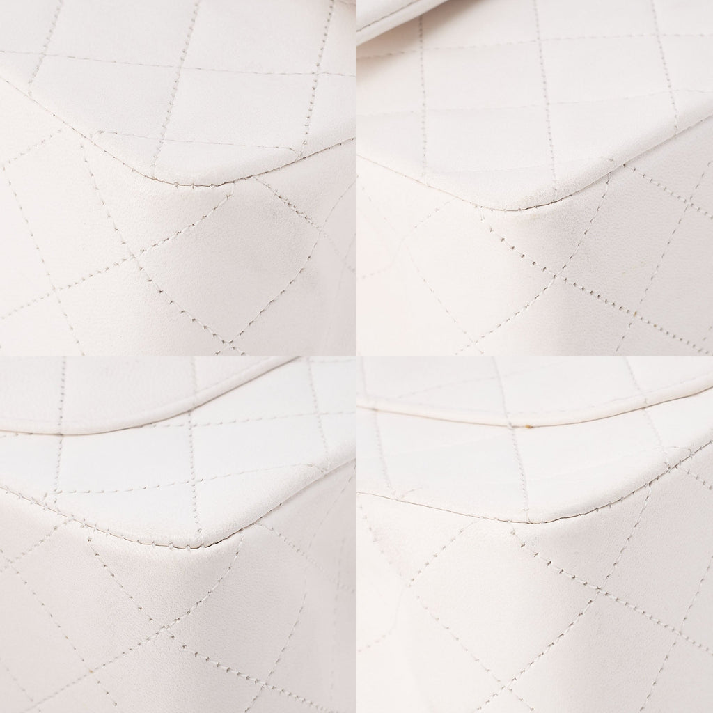 CHANEL Matelasse Double Flap 23cm Chain Shoulder Lambskin White Gold-Tone Hardware, Pre-Owned