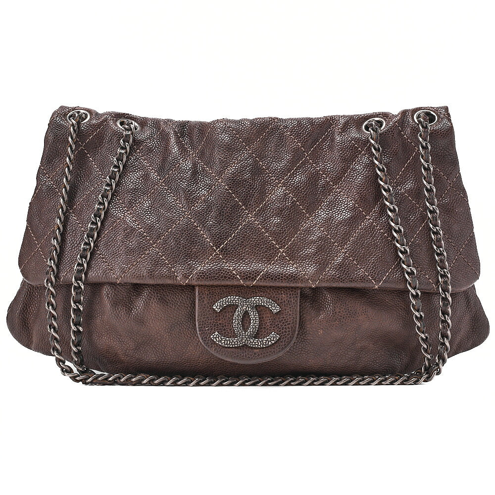 CHANEL Chain Shoulder Matelasse Bijou Coco Mark Single Caviar Skin Brown Silver-Tone Hardware, Pre-Owned