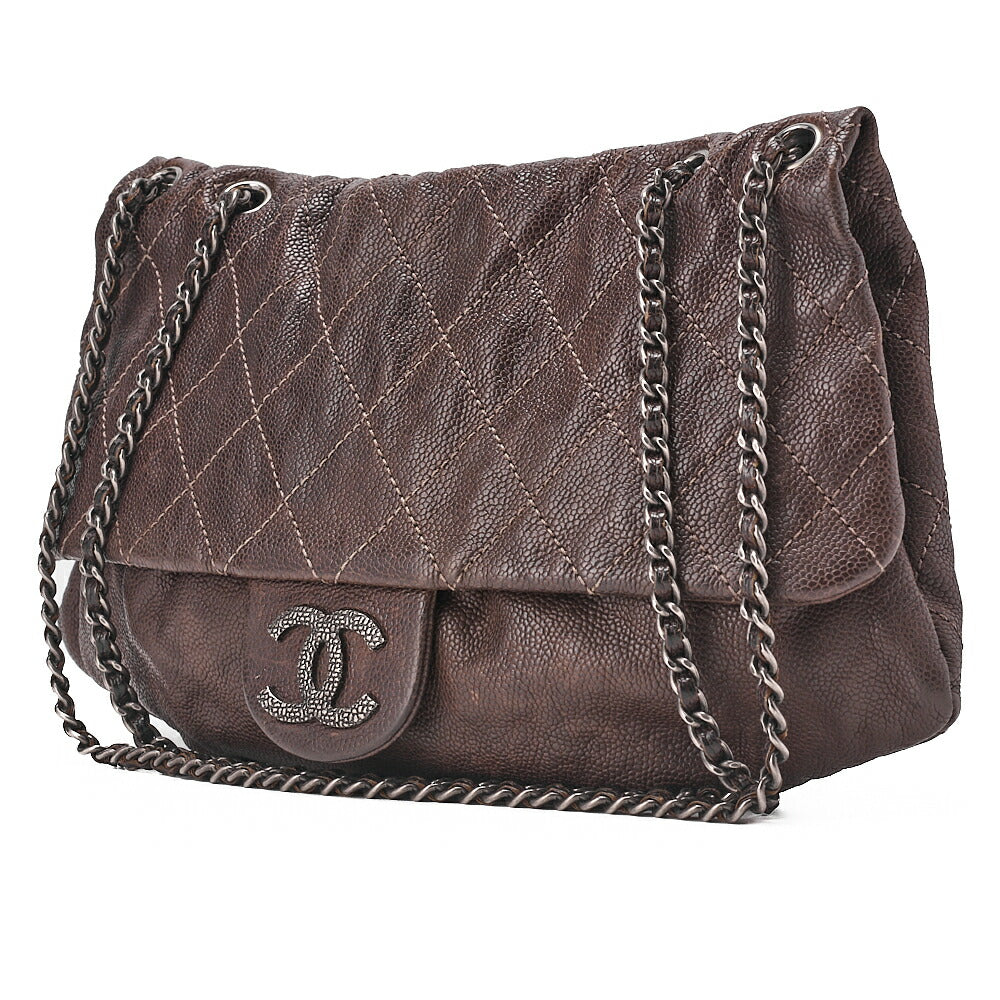 CHANEL Chain Shoulder Matelasse Bijou Coco Mark Single Caviar Skin Brown Silver-Tone Hardware, Pre-Owned