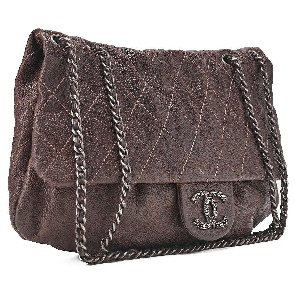 CHANEL Chain Shoulder Matelasse Bijou Coco Mark Single Caviar Skin Brown Silver-Tone Hardware, Pre-Owned