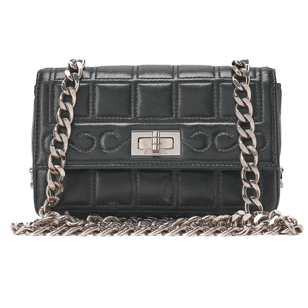 CHANEL Chanel Chocolate Bar 2.55 Turnlock Rhinestone Coco Chain Shoulder Lambskin Black Silver -Tone Hardware, Pre-Owned
