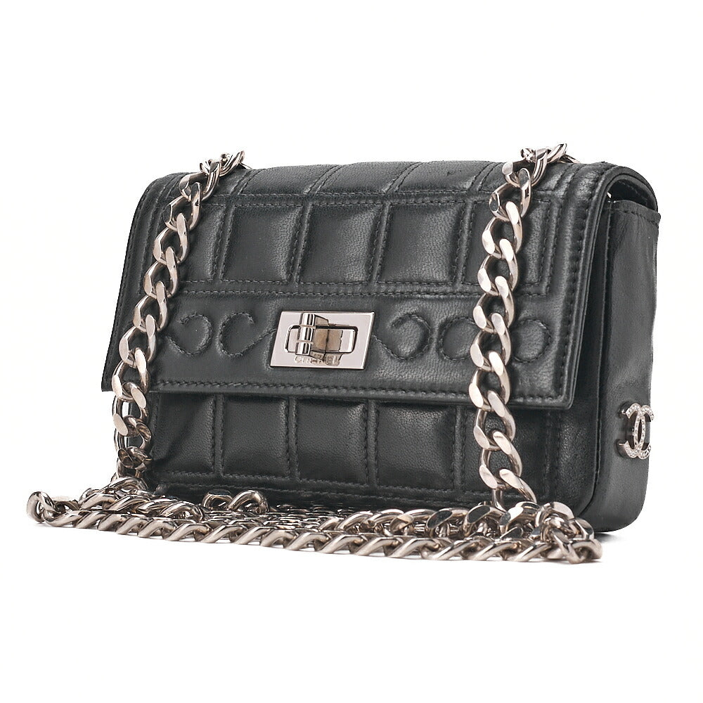 CHANEL Chanel Chocolate Bar 2.55 Turnlock Rhinestone Coco Chain Shoulder Lambskin Black Silver -Tone Hardware, Pre-Owned
