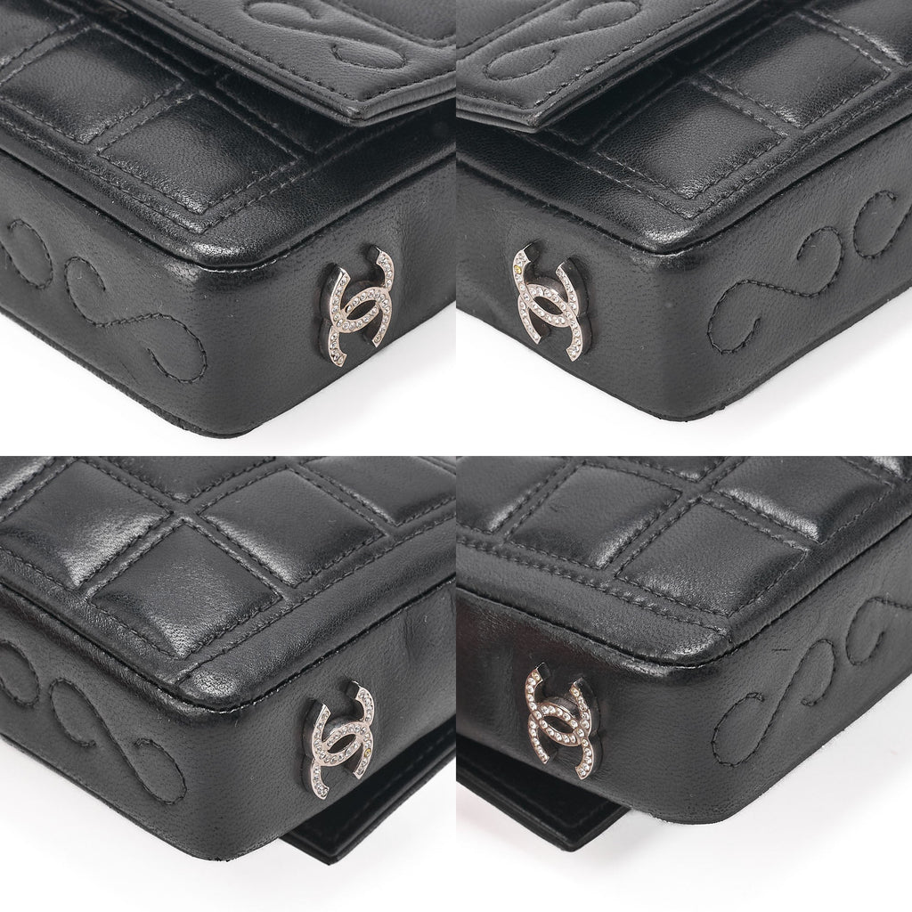 CHANEL Chanel Chocolate Bar 2.55 Turnlock Rhinestone Coco Chain Shoulder Lambskin Black Silver -Tone Hardware, Pre-Owned