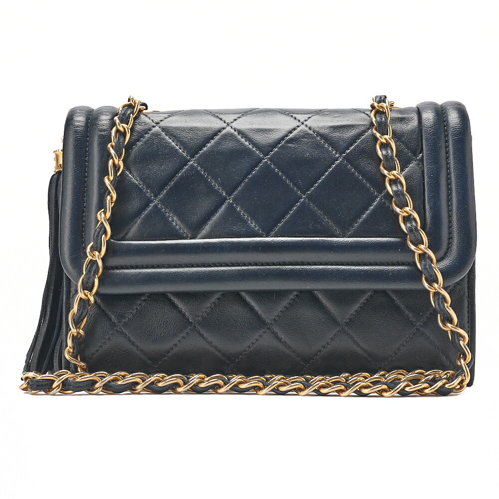 CHANEL Matelasse Magnetic Lock with Fringe Chain Shoulder Lambskin Navy Gold-Tone Hardware, Pre-Owned