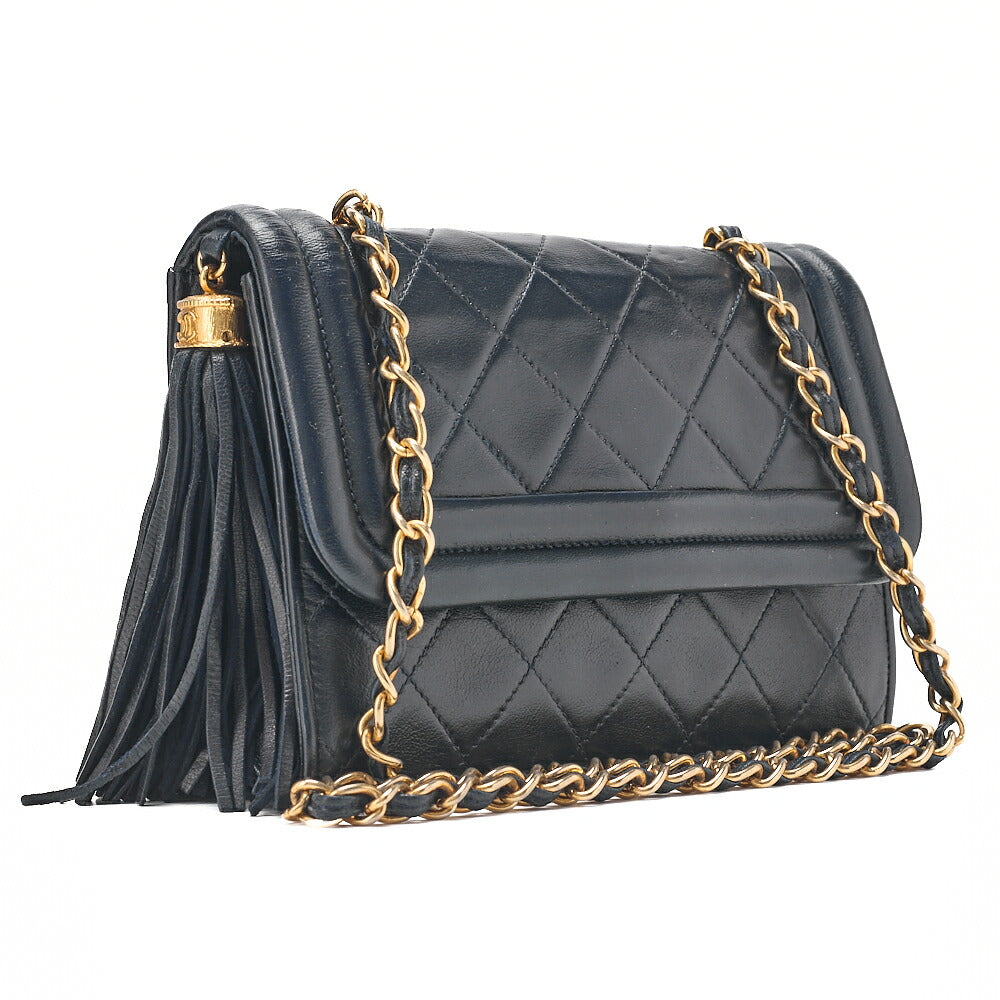 CHANEL Matelasse Magnetic Lock with Fringe Chain Shoulder Lambskin Navy Gold-Tone Hardware, Pre-Owned