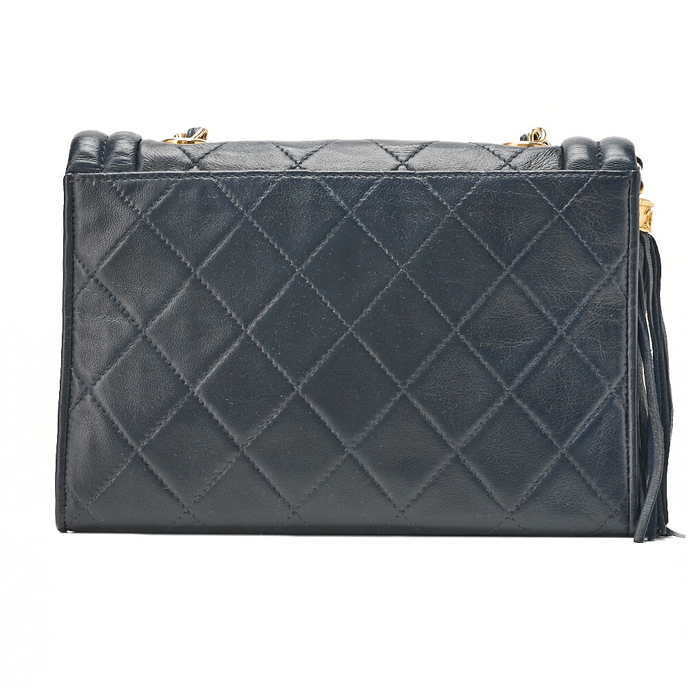 CHANEL Matelasse Magnetic Lock with Fringe Chain Shoulder Lambskin Navy Gold-Tone Hardware, Pre-Owned