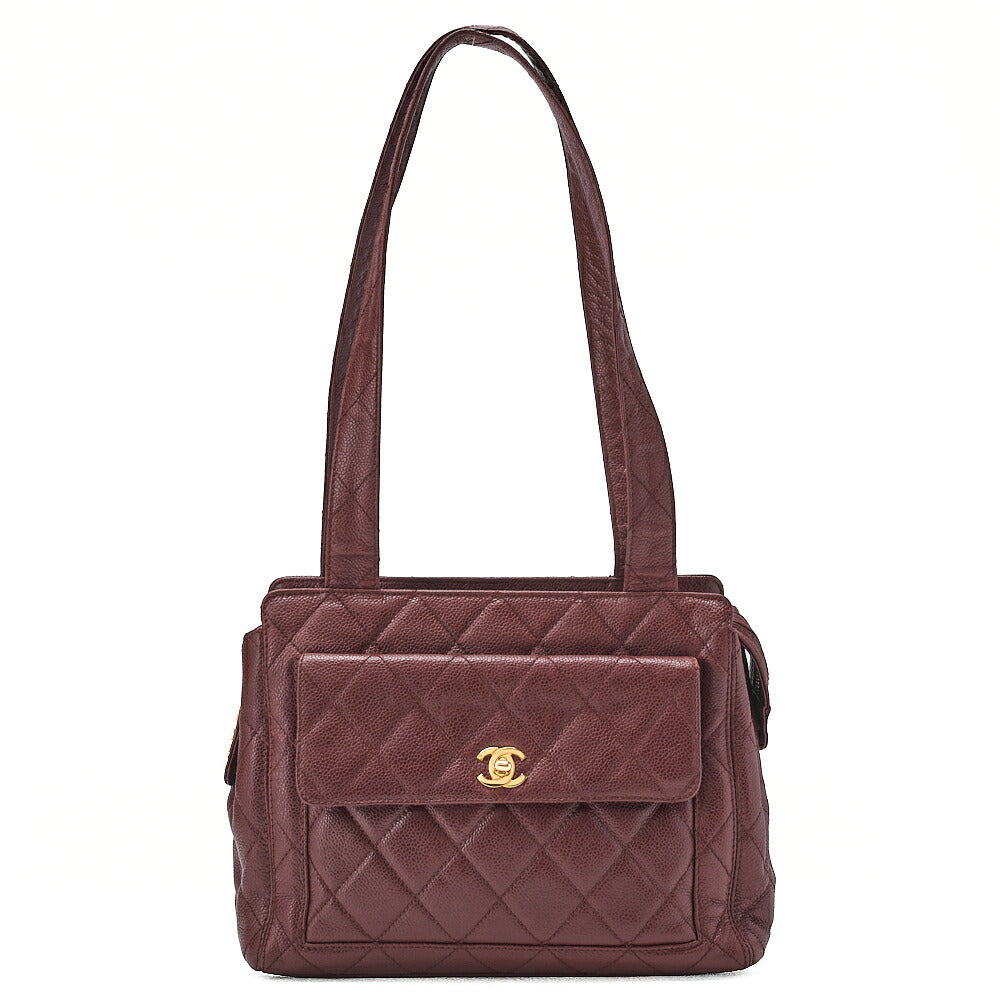 CHANEL Matelasse Outside Flap Tote Bag Caviar Skin Brown Gold-Tone Hardware, Pre-Owned