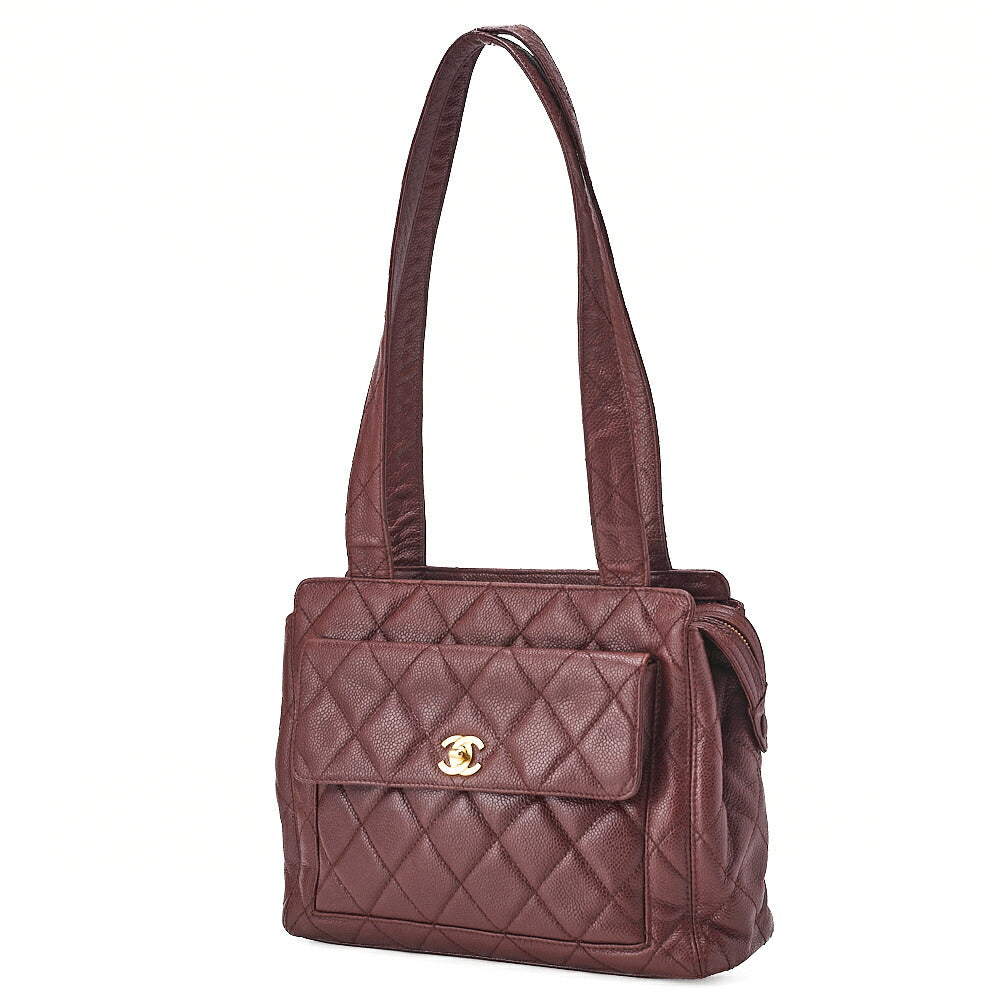 CHANEL Matelasse Outside Flap Tote Bag Caviar Skin Brown Gold-Tone Hardware, Pre-Owned