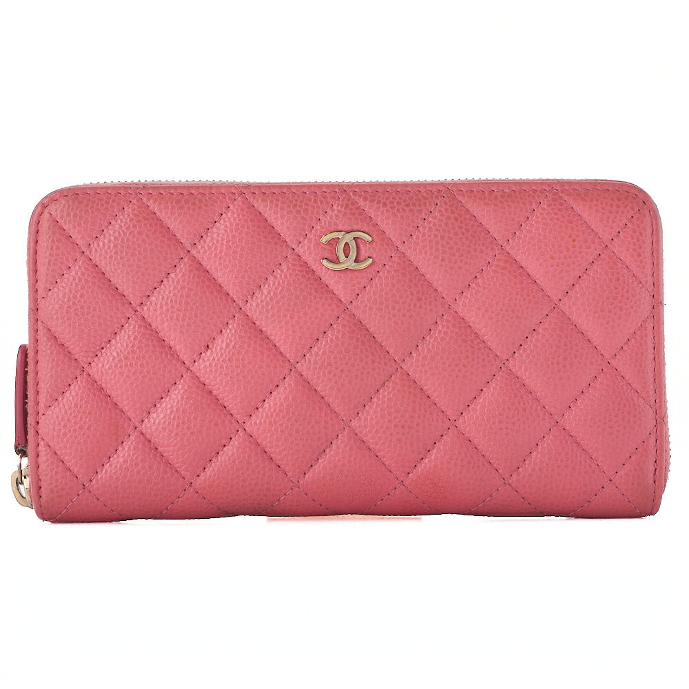 CHANEL Matelasse Round Long Wallet Caviar Skin Pink Gold -Tone Hardware, Pre-Owned