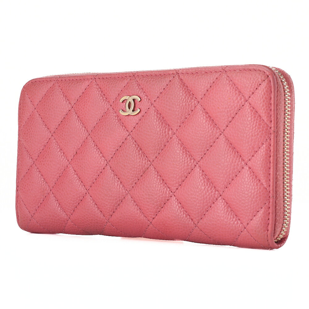 CHANEL Matelasse Round Long Wallet Caviar Skin Pink Gold -Tone Hardware, Pre-Owned