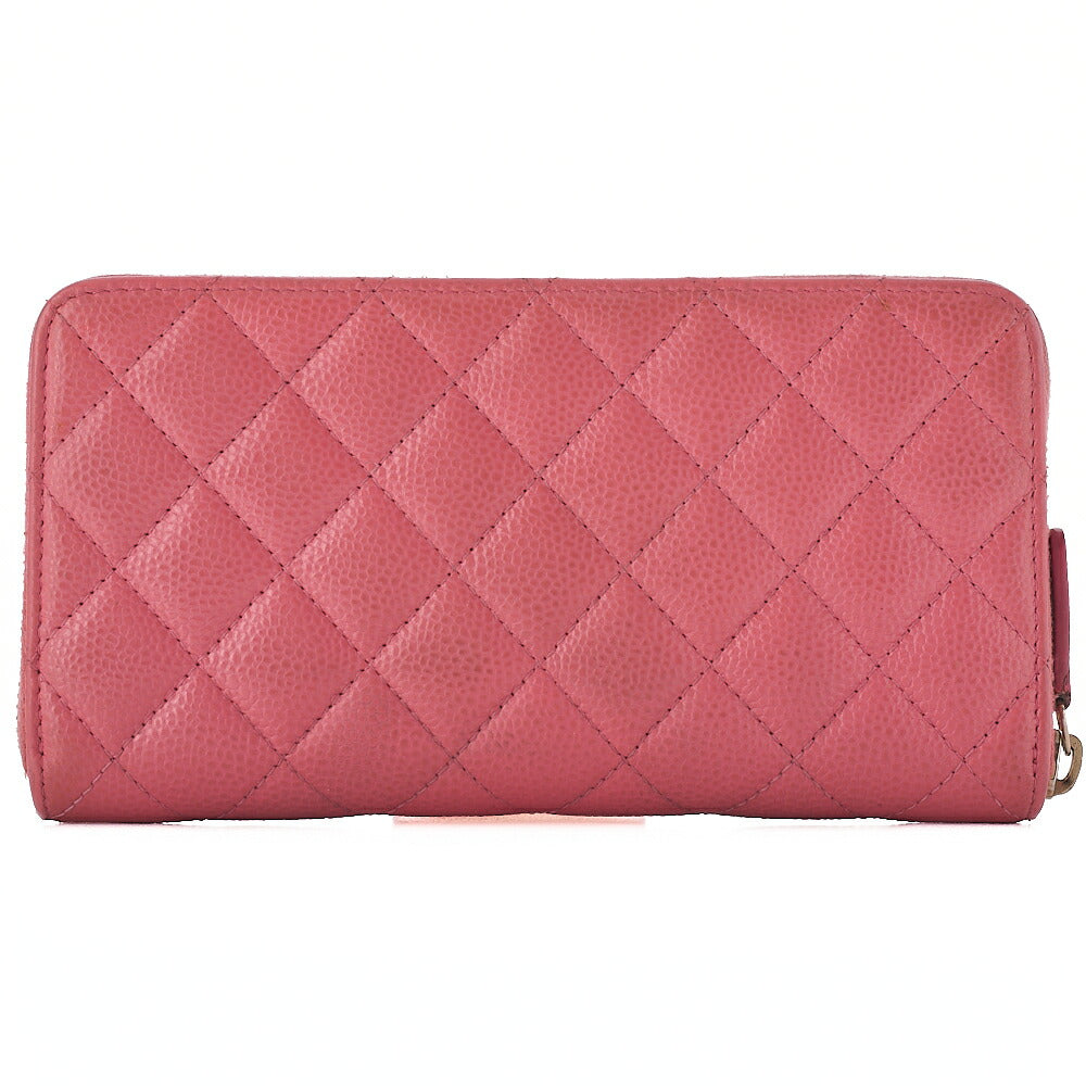 CHANEL Matelasse Round Long Wallet Caviar Skin Pink Gold -Tone Hardware, Pre-Owned