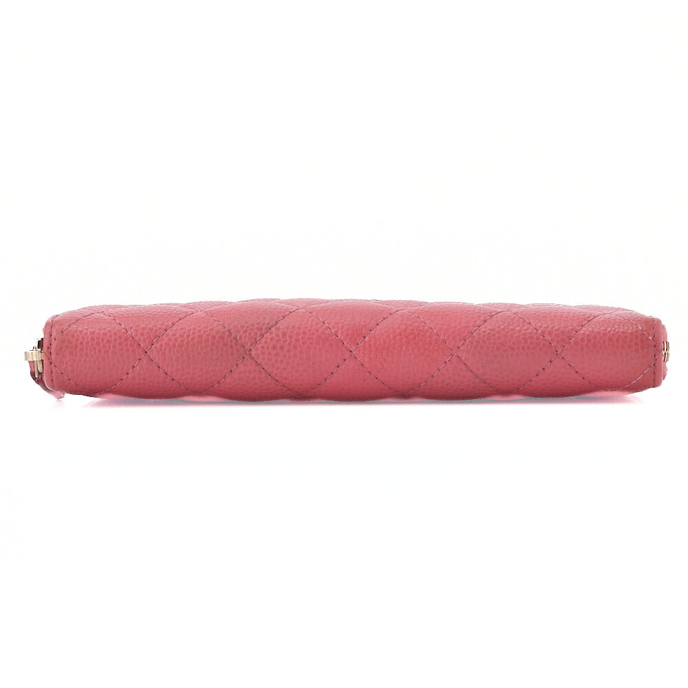 CHANEL Matelasse Round Long Wallet Caviar Skin Pink Gold -Tone Hardware, Pre-Owned