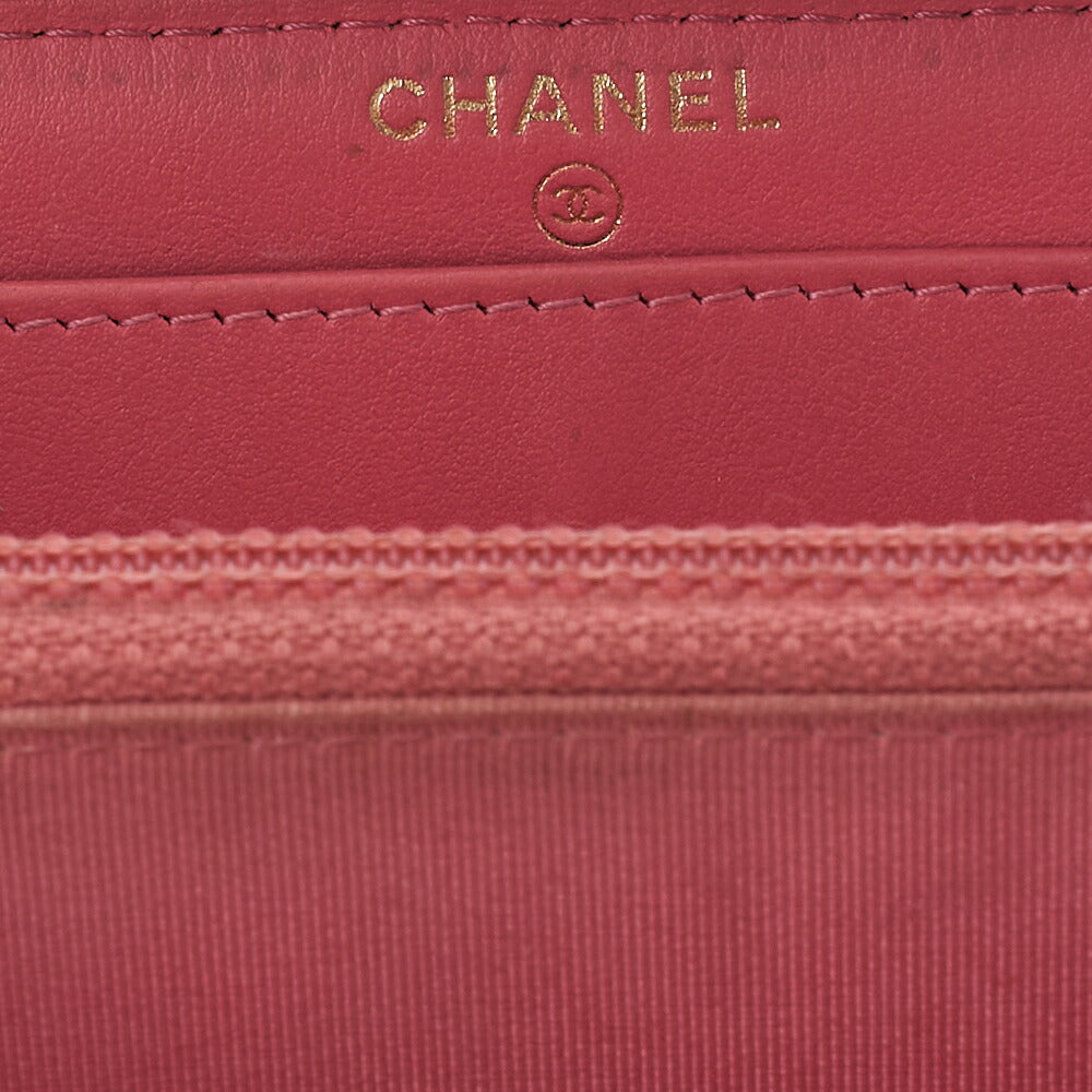 CHANEL Matelasse Round Long Wallet Caviar Skin Pink Gold -Tone Hardware, Pre-Owned