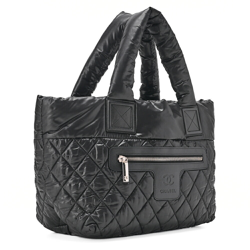 CHANEL Shoulder Bag Tote Bag Nylon Black Silver -Tone Hardware, Pre-Owned