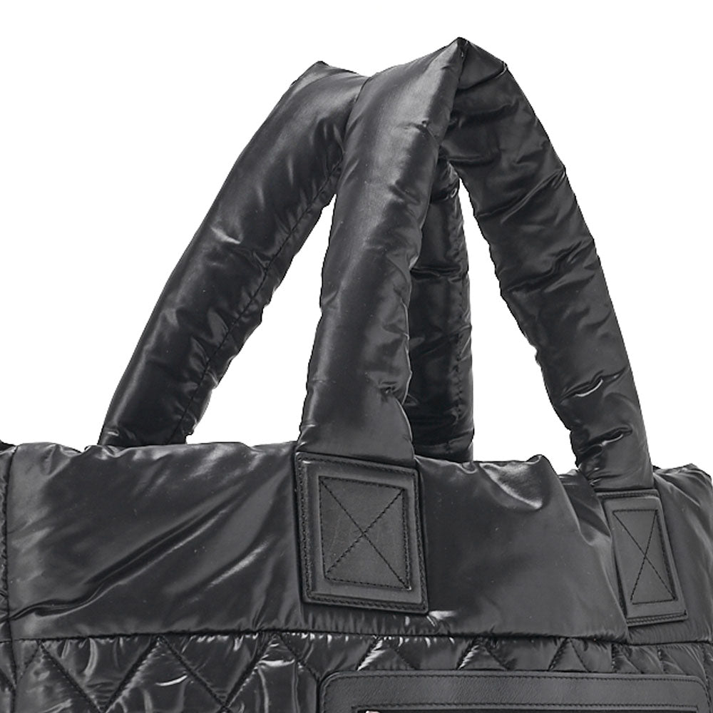 CHANEL Shoulder Bag Tote Bag Nylon Black Silver -Tone Hardware, Pre-Owned