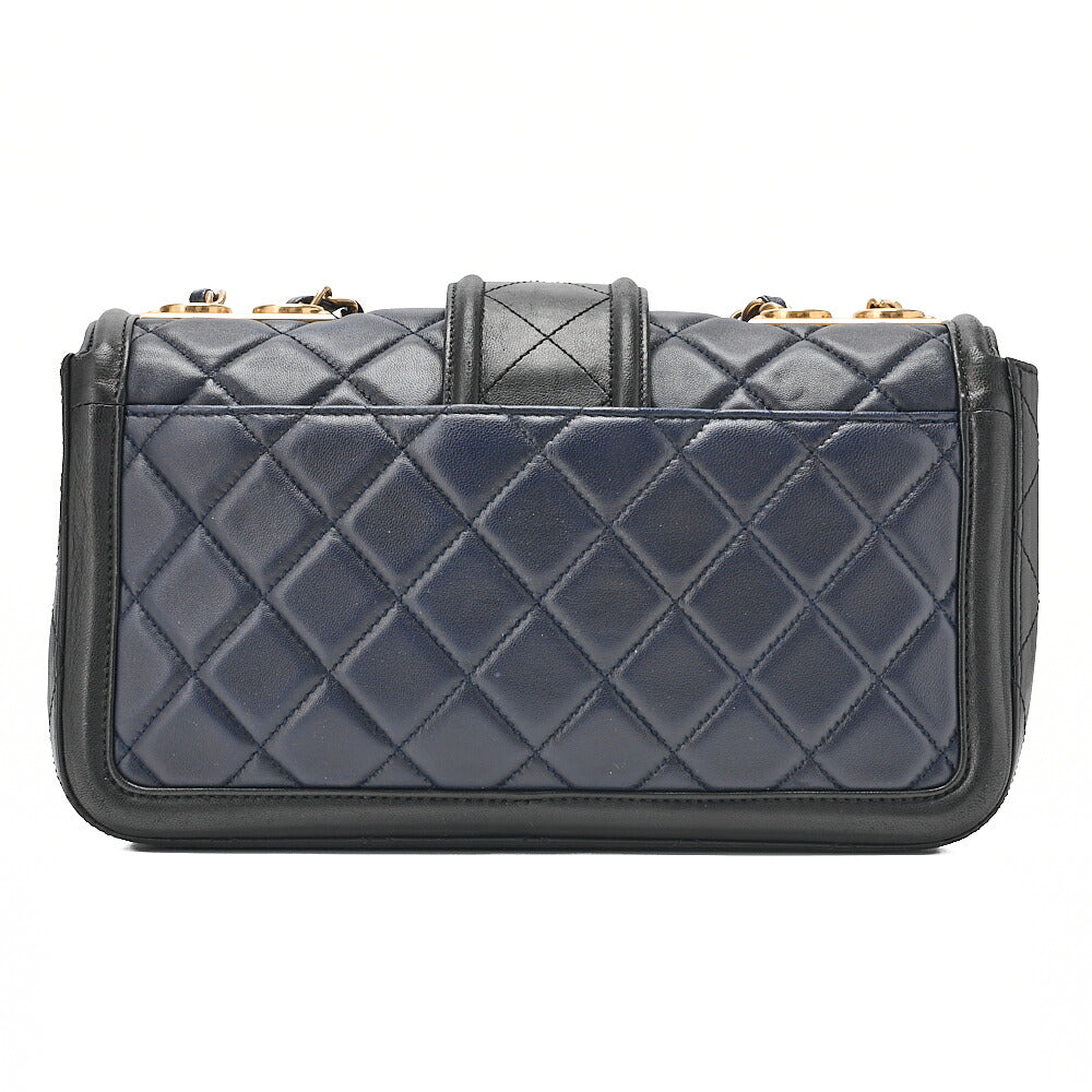 CHANEL Lambskin Boy Chanel Single Chain Shoulder  Black x Navy Gold-Tone Hardware, Pre-Owned