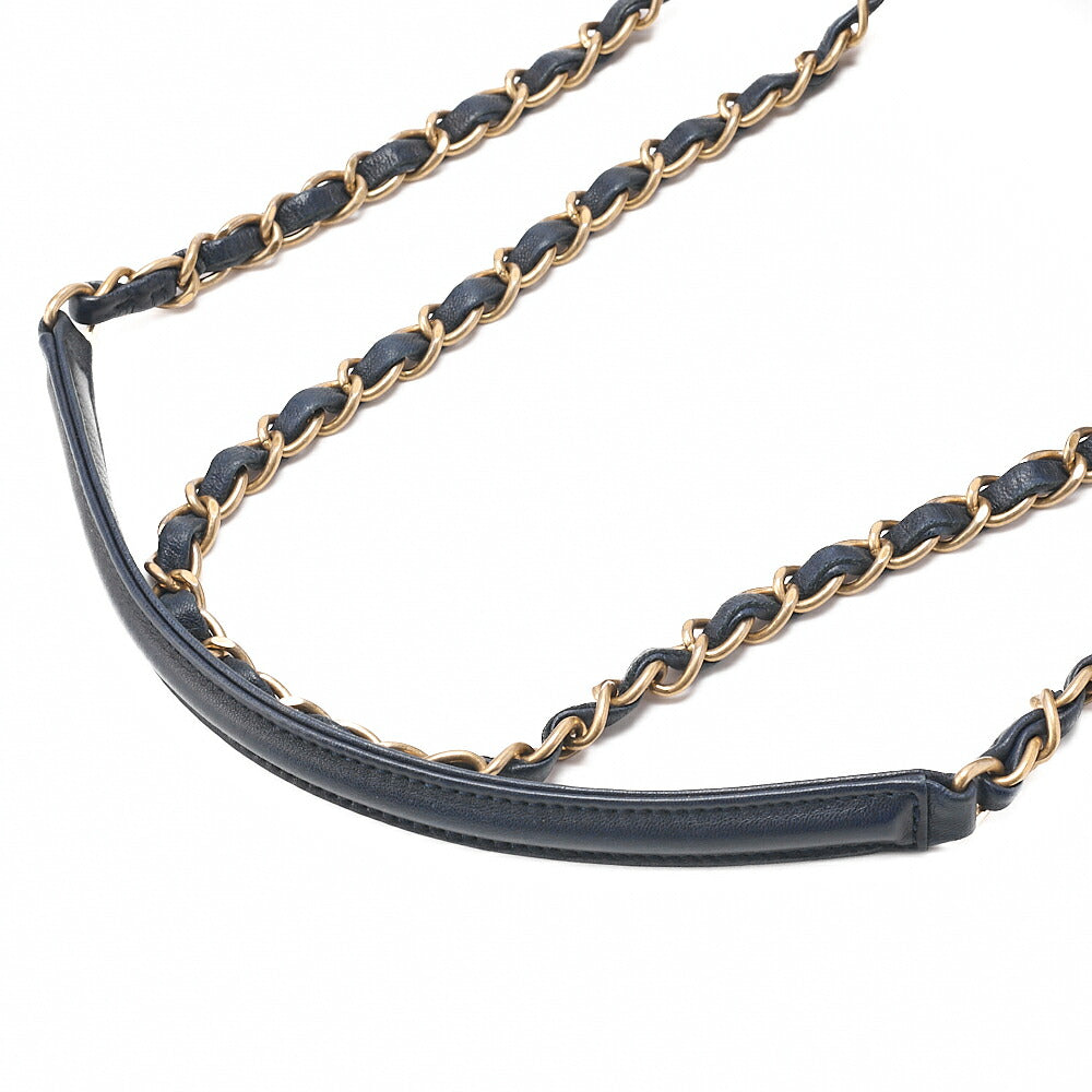 CHANEL Lambskin Boy Chanel Single Chain Shoulder  Black x Navy Gold-Tone Hardware, Pre-Owned