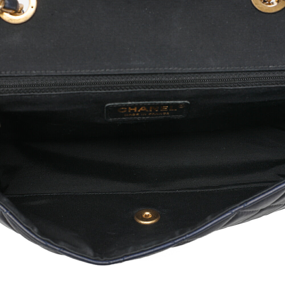 CHANEL Lambskin Boy Chanel Single Chain Shoulder  Black x Navy Gold-Tone Hardware, Pre-Owned