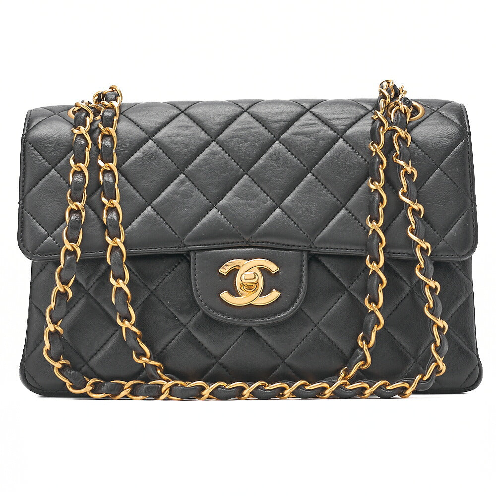 CHANEL Lambskin Matelasse Double Face 23cm Chain Shoulder Black Gold-Tone Hardware, Pre-Owned