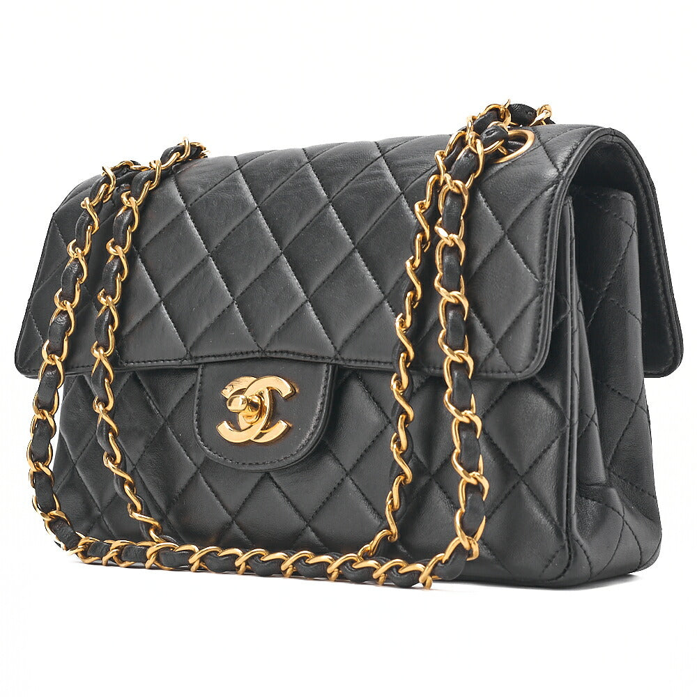 CHANEL Lambskin Matelasse Double Face 23cm Chain Shoulder Black Gold-Tone Hardware, Pre-Owned