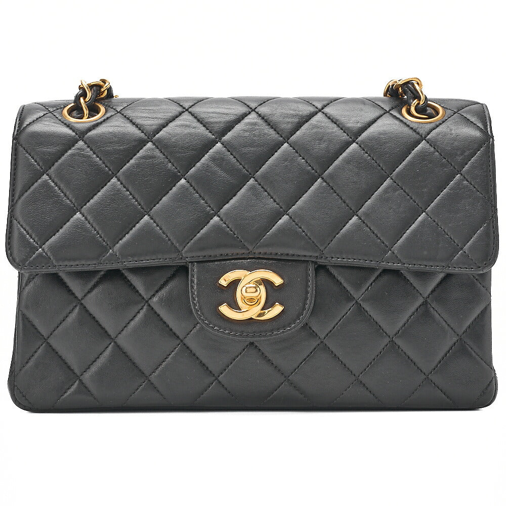 CHANEL Lambskin Matelasse Double Face 23cm Chain Shoulder Black Gold-Tone Hardware, Pre-Owned