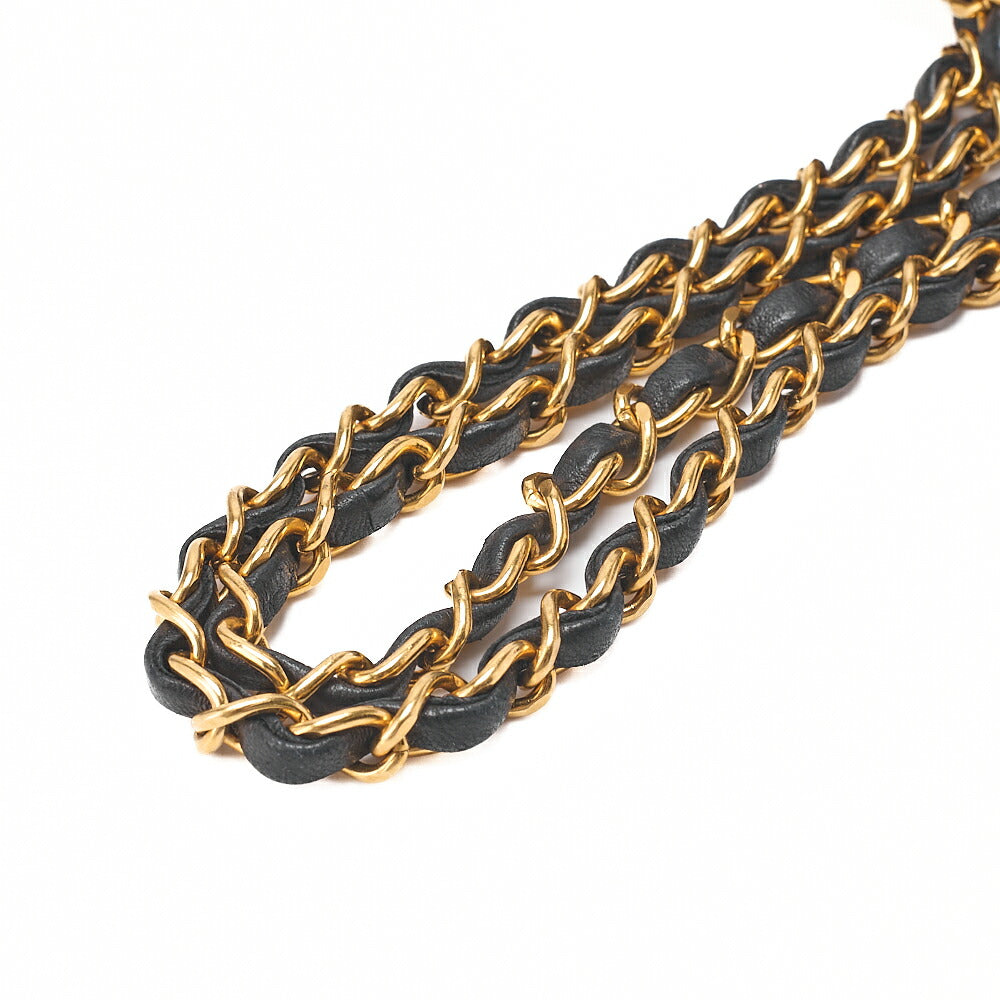 CHANEL Lambskin Matelasse Double Face 23cm Chain Shoulder Black Gold-Tone Hardware, Pre-Owned